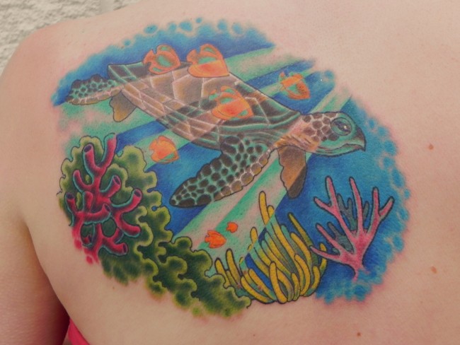 Colorful Sea Turtle Tattoo